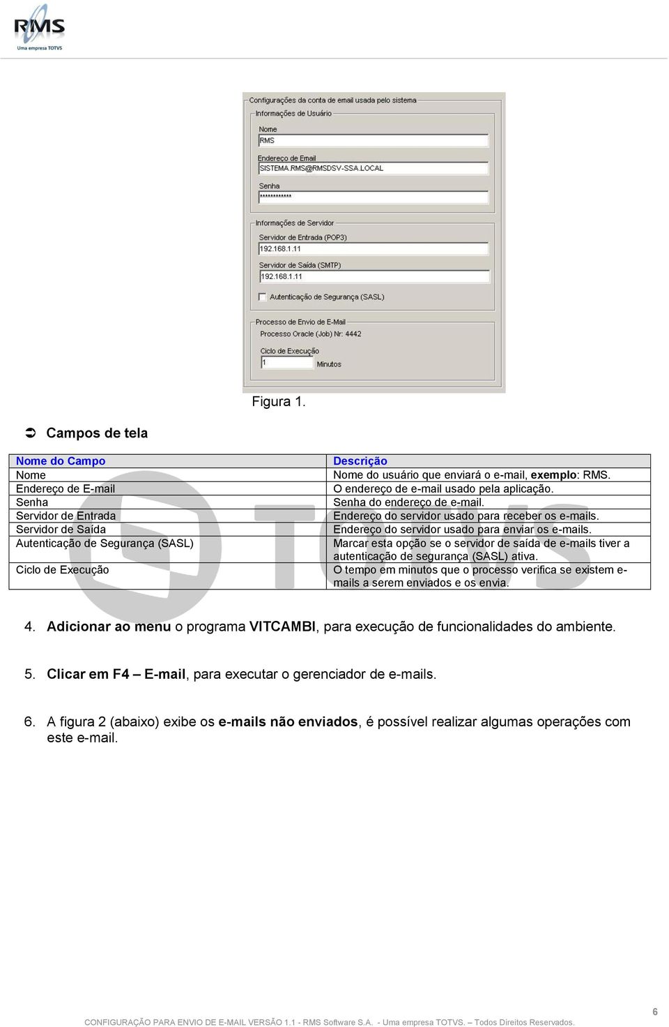 O endereço de e-mail usado pela aplicação. Senha do endereço de e-mail. Endereço do servidor usado para receber os e-mails. Endereço do servidor usado para enviar os e-mails.