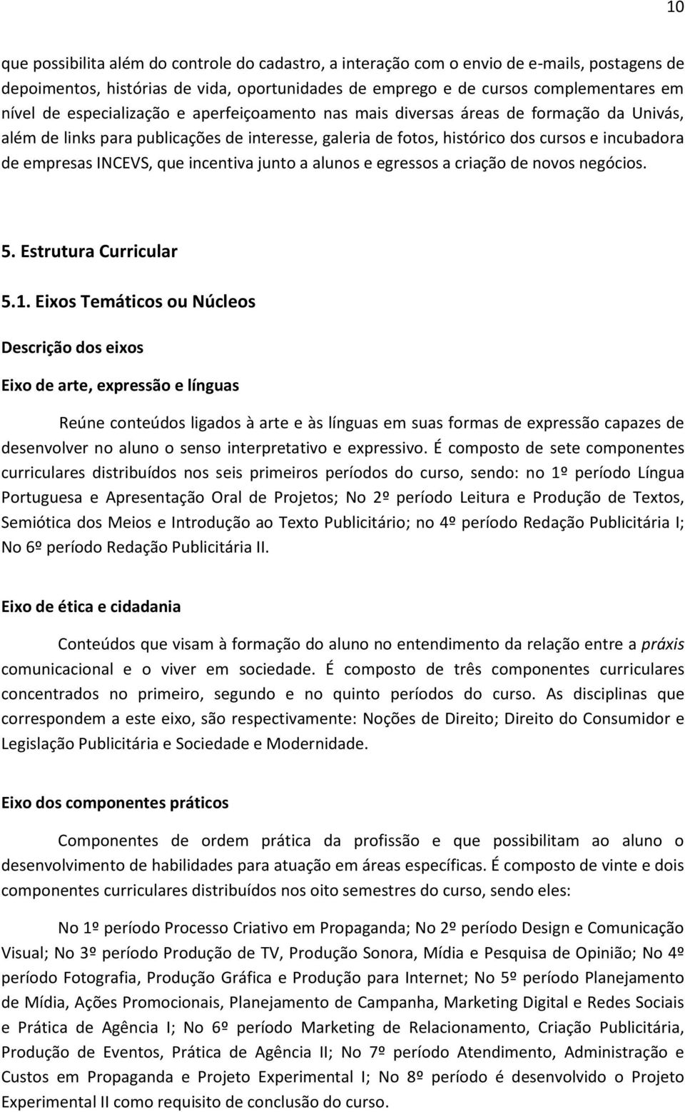 que incentiva junto a alunos e egressos a criação de novos negócios. 5. Estrutura Curricular 5.1.