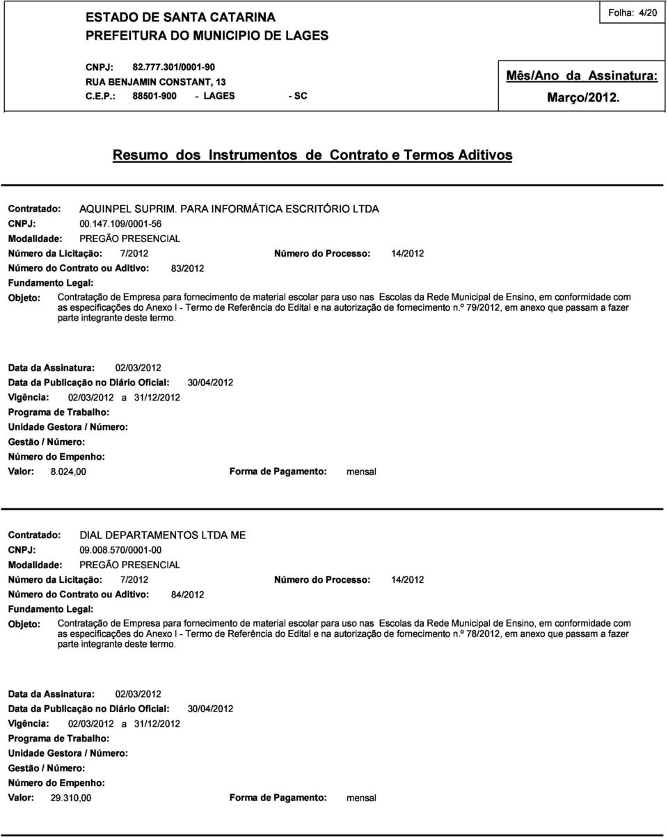 material Número do Edital escolar do e para na Processo: deste termo. autorização uso nas Escolas de 14/2012 fornecimento da Rede Municipal n.