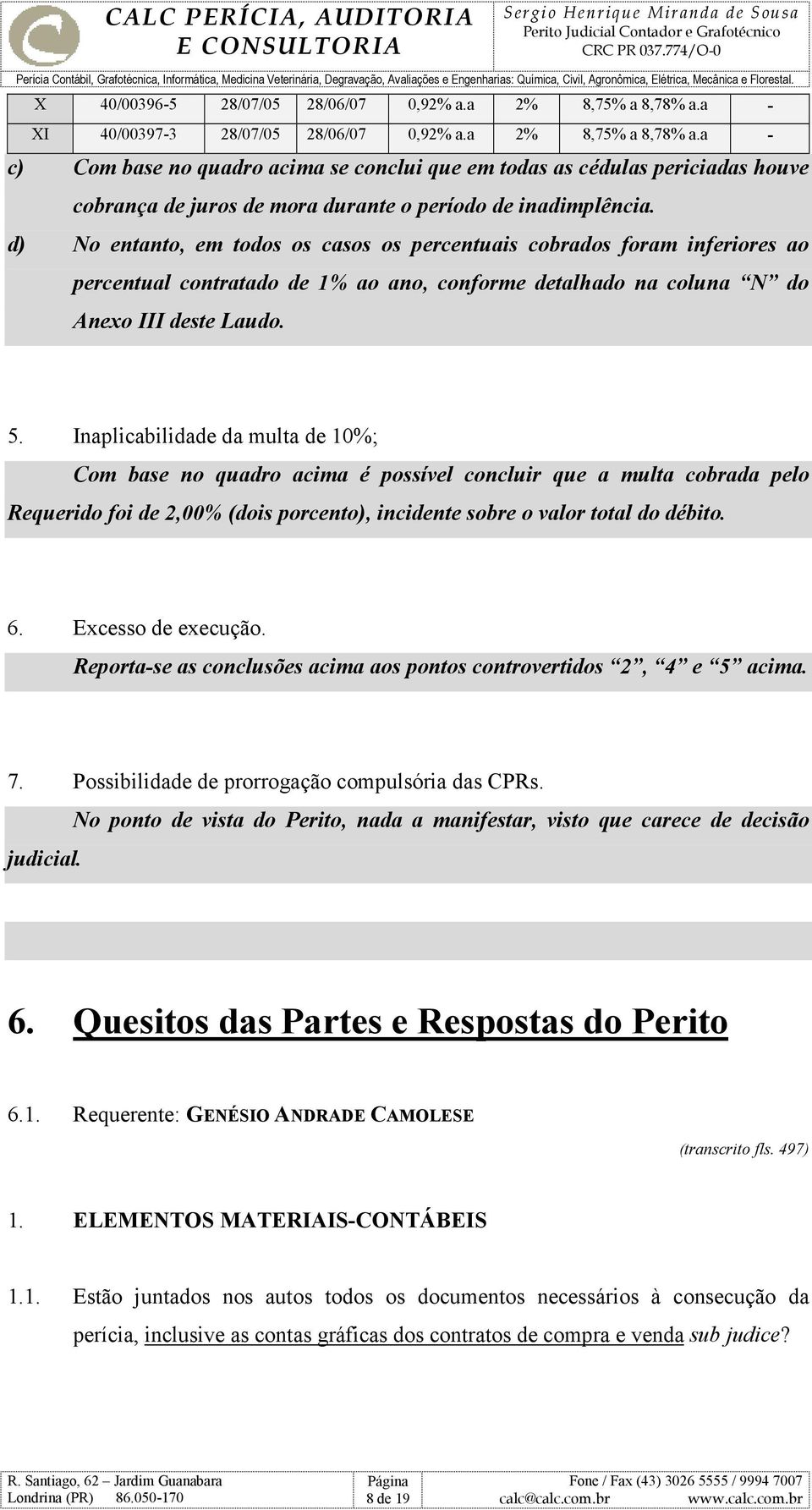 a - c) Com base no quadro acima se conclui que em todas as cédulas periciadas houve cobrança de juros de mora durante o período de inadimplência.