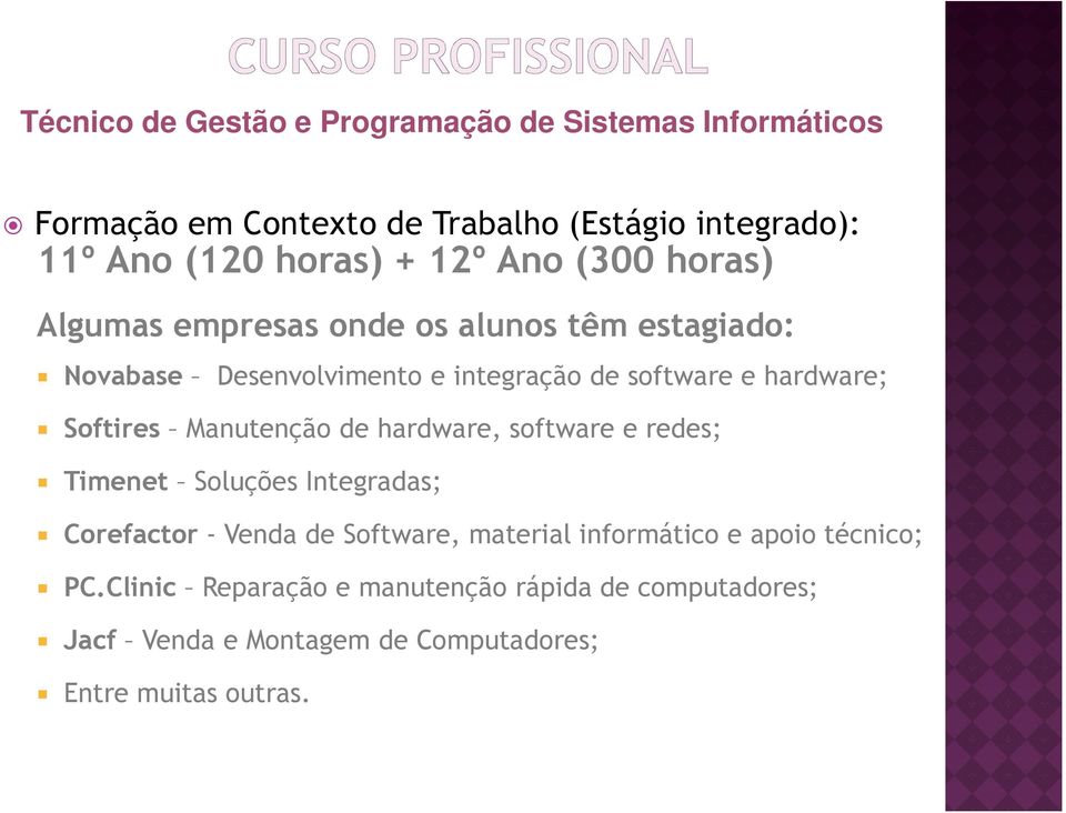 Softires Manutenção de hardware, software e redes; Timenet Soluções Integradas; Corefactor - Venda de Software, material