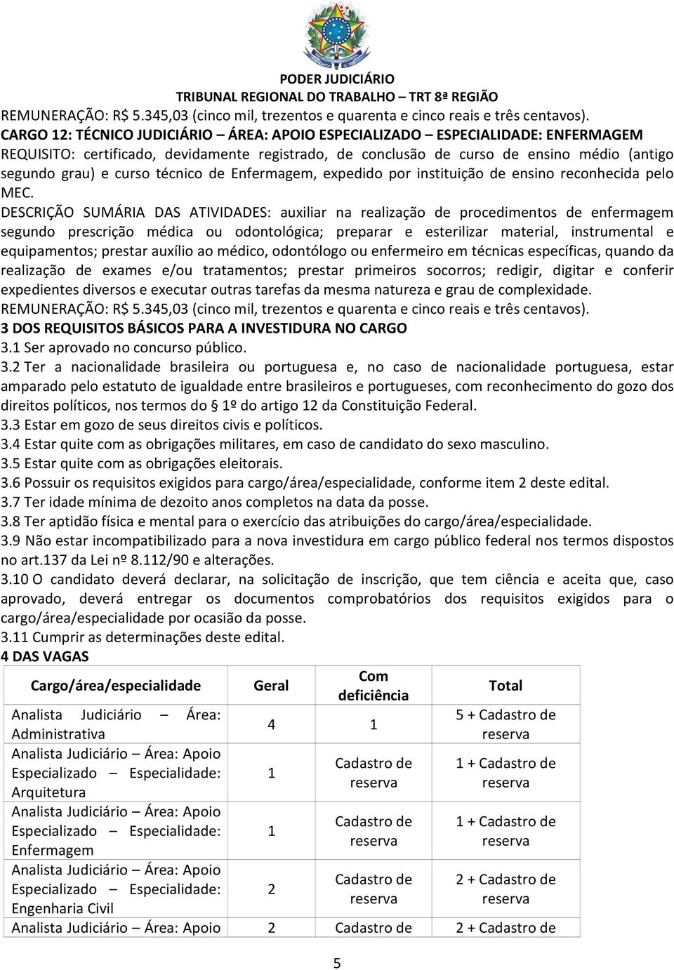 técnico de Enfermagem, expedido por instituição de ensino reconhecida pelo MEC.