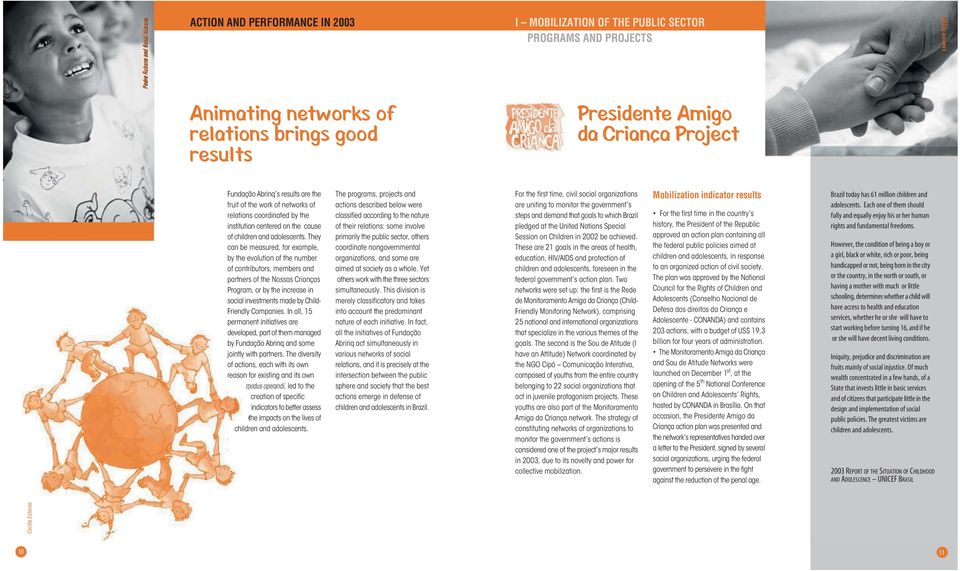 They can be measured, for example, by the evolution of the number of contributors, members and partners of the Nossas Crianças Program, or by the increase in social investments made by Child-