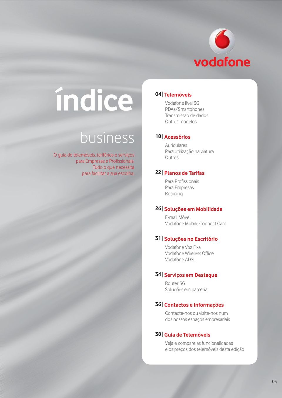 Soluções em Mobilidade E-mail Móvel Vodafone Mobile Connect Card 31 Soluções no Escritório Vodafone Voz Fixa Vodafone Wireless Office Vodafone ADSL 34 Serviços em Destaque Router 3G