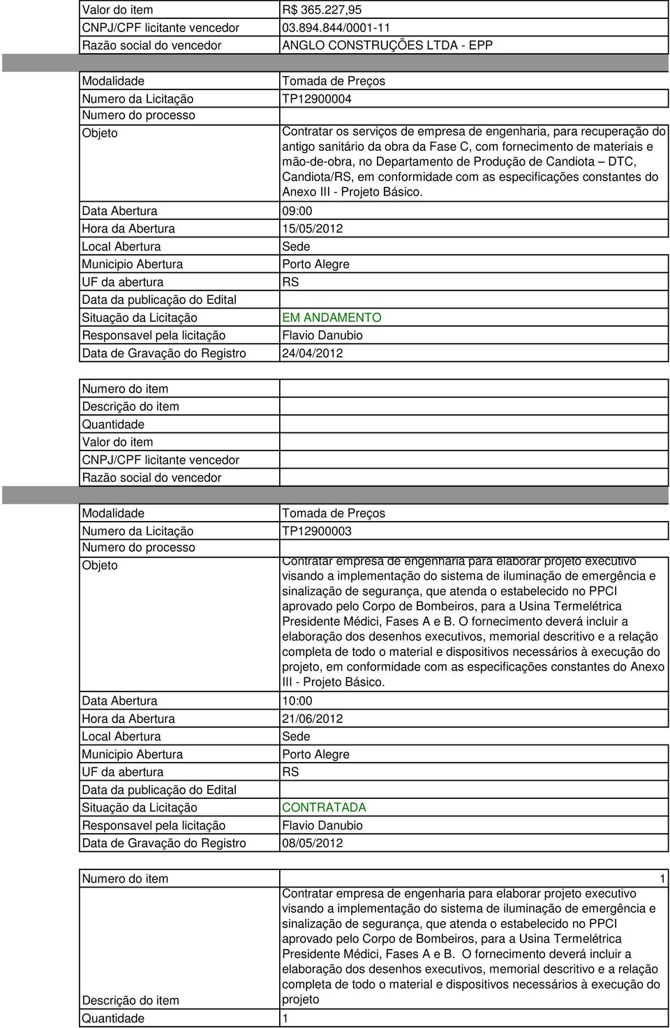 fornecimento de materiais e mão-de-obra, no Departamento de Produção de Candiota DTC, Candiota/, em conformidade com as especificações constantes do Anexo III - Projeto Básico.