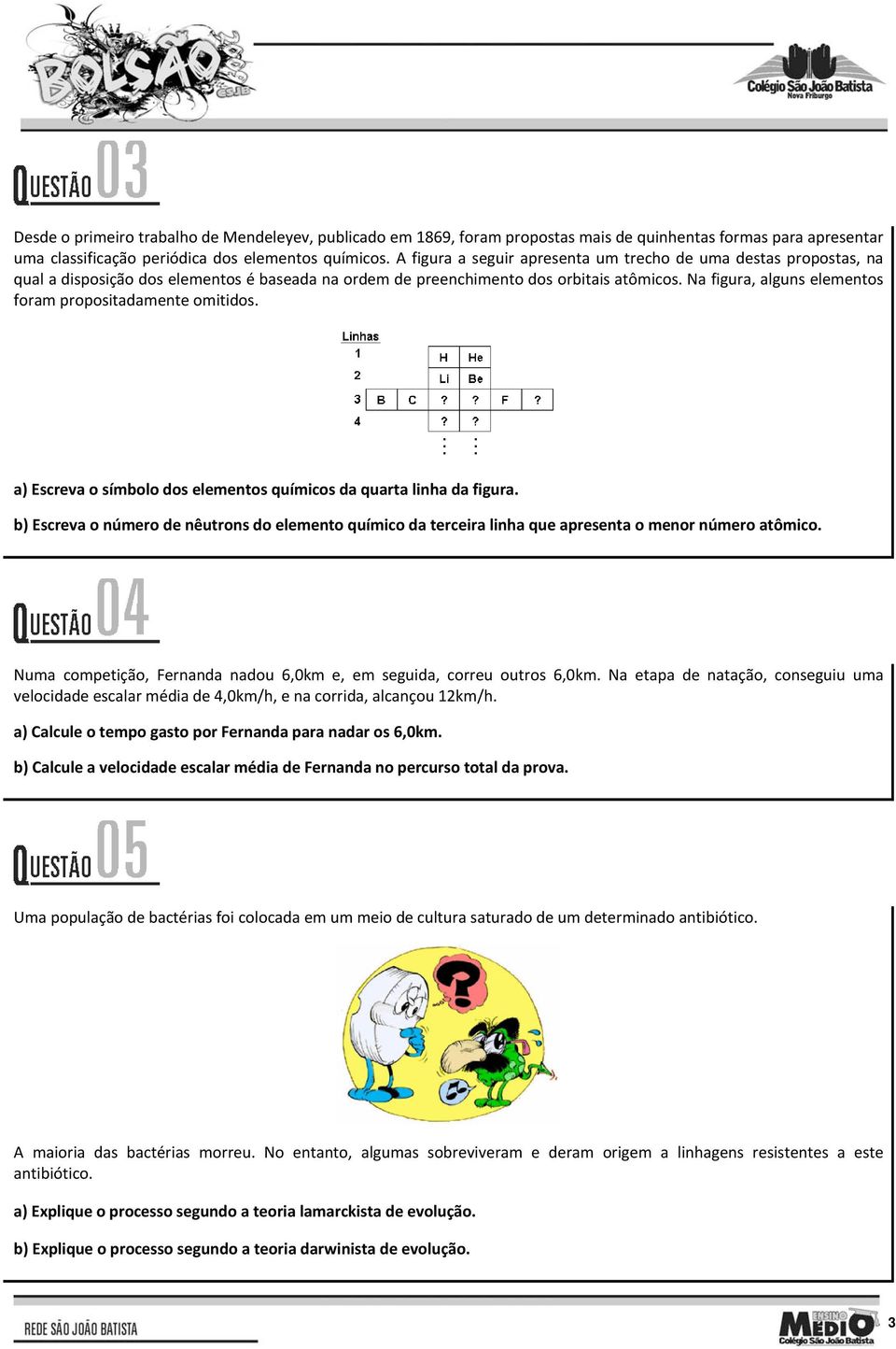 Na figura, alguns elementos foram propositadamente omitidos. a) Escreva o símbolo dos elementos químicos da quarta linha da figura.