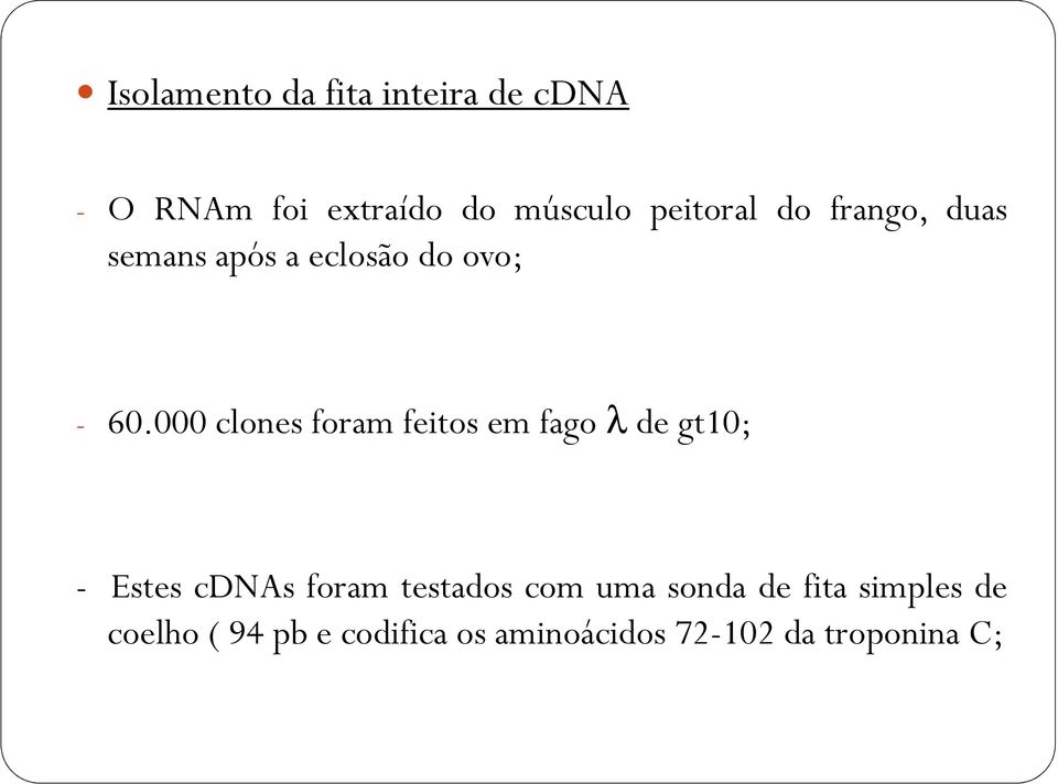 000 clones foram feitos em fago λ de gt10; - Estes cdnas foram testados