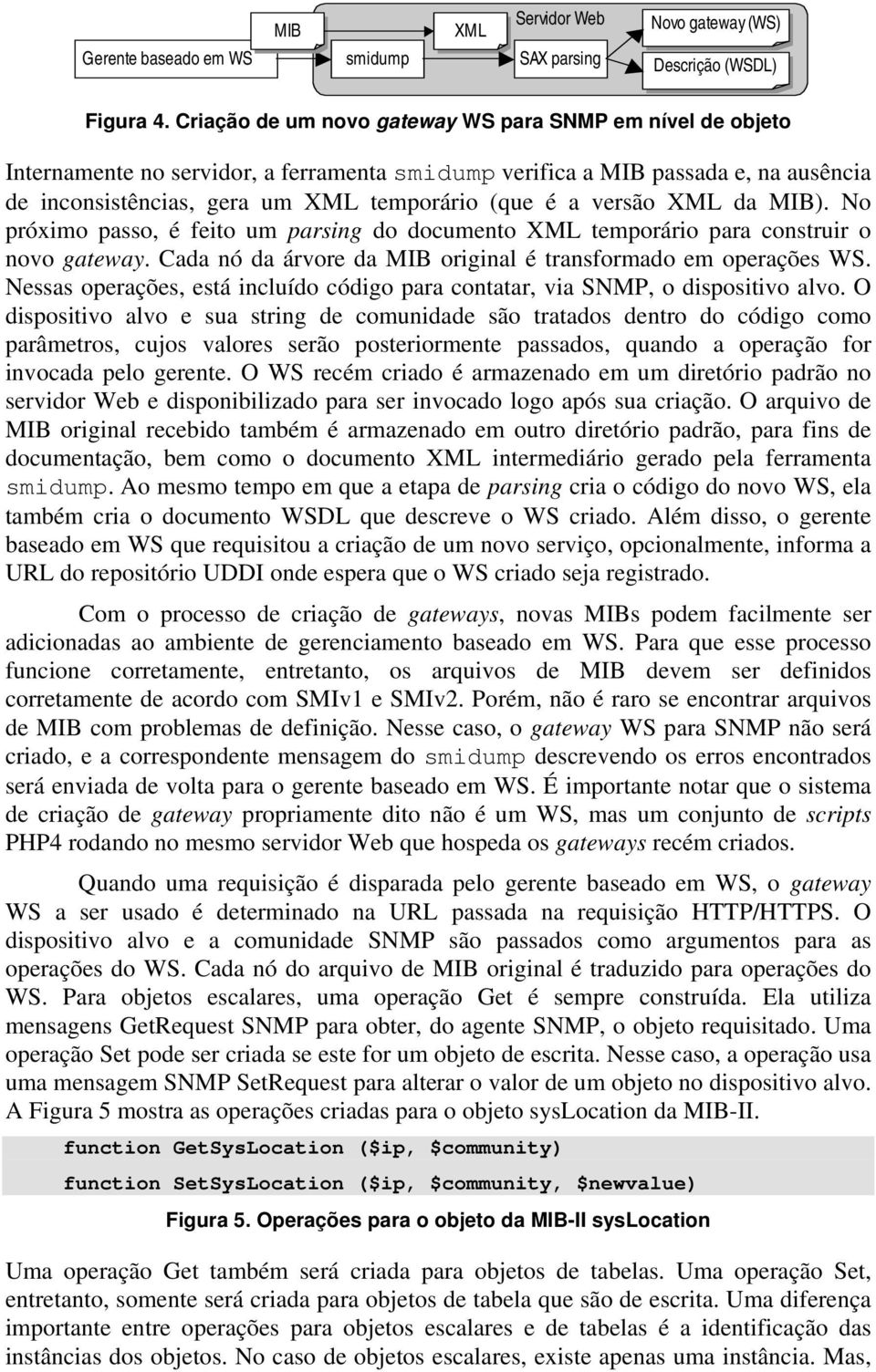 versão XML da MIB). No próximo passo, é feito um parsing do documento XML temporário para construir o novo gateway. Cada nó da árvore da MIB original é transformado em operações WS.