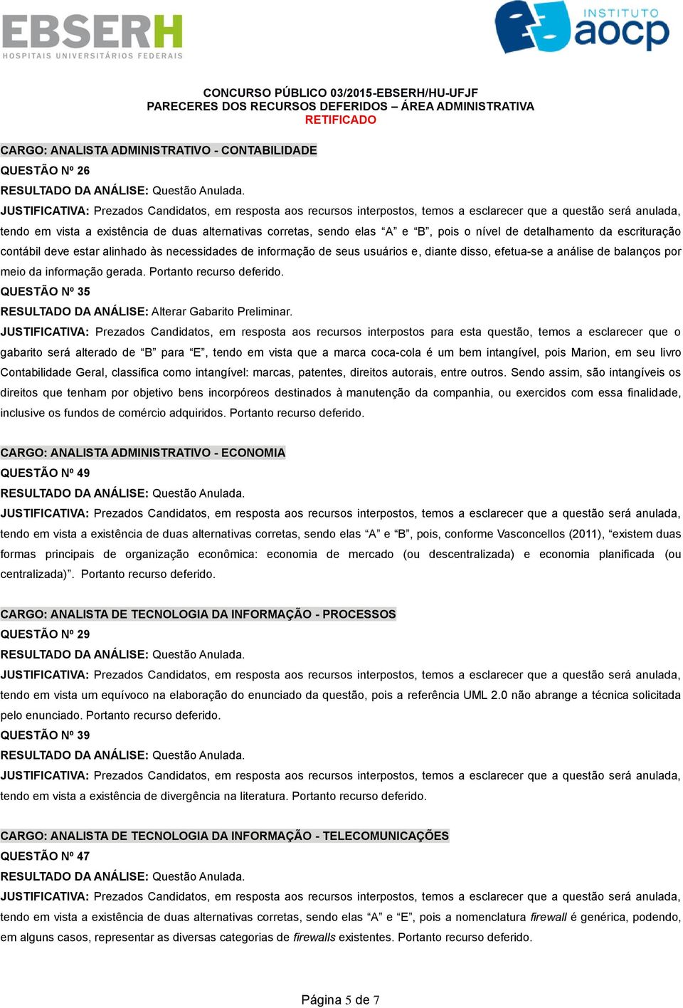 QUESTÃO Nº 35 gabarito será alterado de B para E, tendo em vista que a marca coca-cola é um bem intangível, pois Marion, em seu livro Contabilidade Geral, classifica como intangível: marcas,