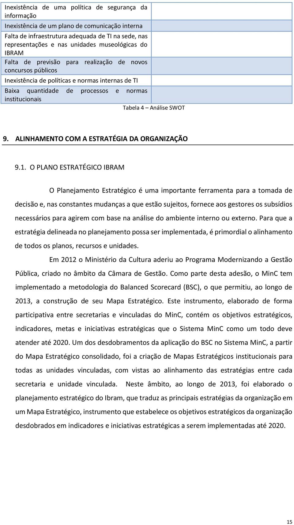 ALINHAMENTO COM A ESTRATÉGIA DA ORGANIZAÇÃO 9.1.