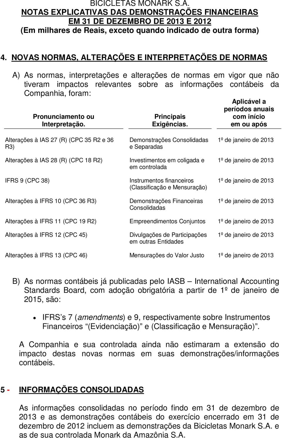 foram: Pronunciamento ou Interpretação. Principais Exigências.