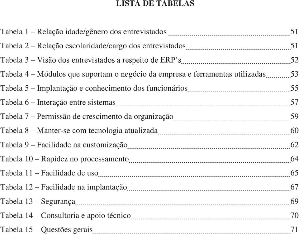 sistemas 57 Tabela 7 Permissão de crescimento da organização 59 Tabela 8 Manter-se com tecnologia atualizada 60 Tabela 9 Facilidade na customização 62 Tabela 10 Rapidez no