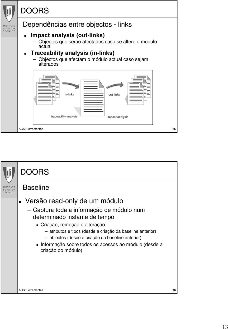 Captura toda a informação de módulo num determinado instante de tempo Criação, remoção e alteração: atributos e tipos (desde a