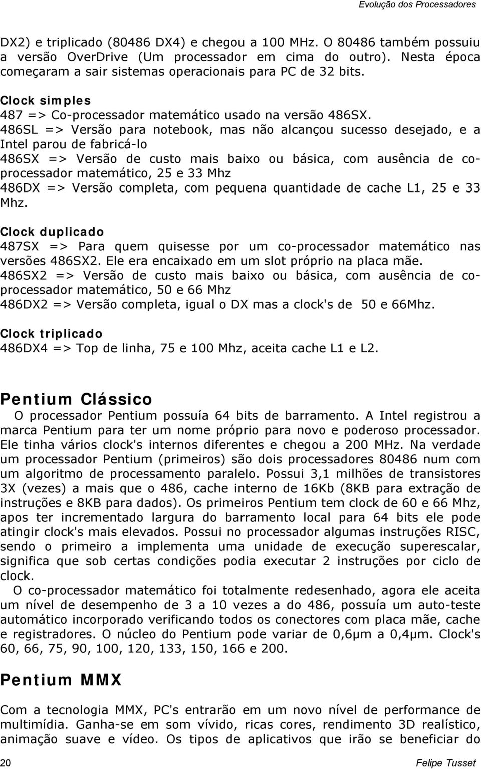 486SL => Versão para notebook, mas não alcançou sucesso desejado, e a Intel parou de fabricá-lo 486SX => Versão de custo mais baixo ou básica, com ausência de coprocessador matemático, 25 e 33 Mhz