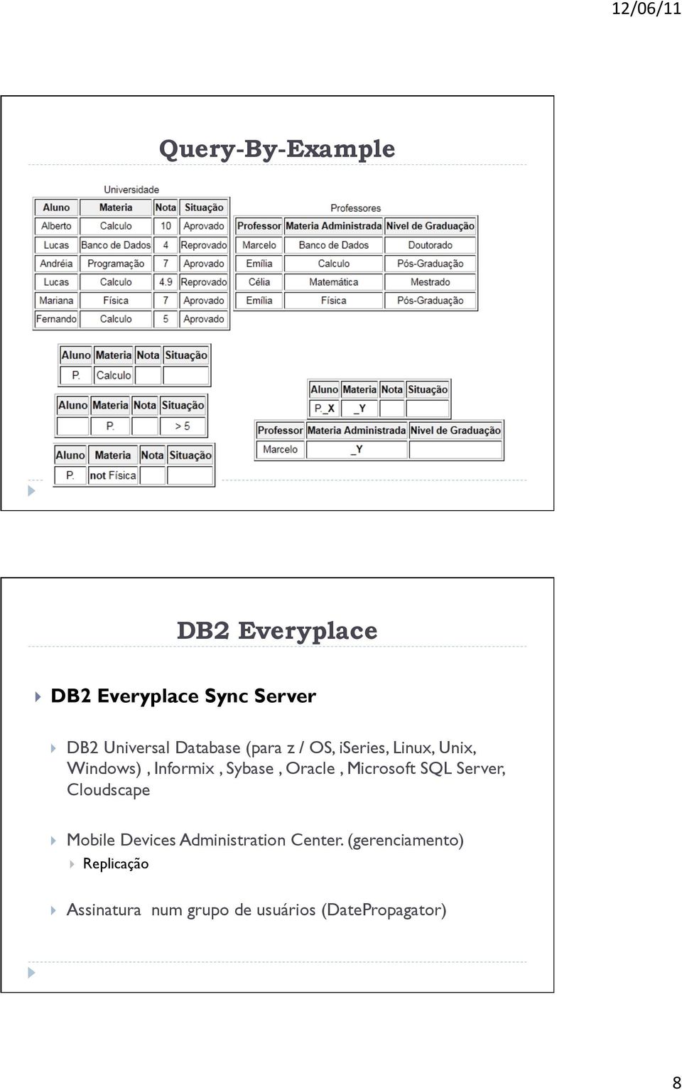 Oracle, Microsoft SQL Server, Cloudscape Mobile Devices Administration