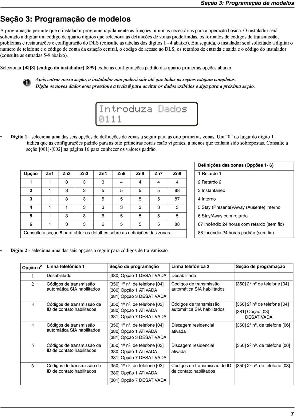 DLS (consulte as tabelas dos dígitos 1-4 abaixo).