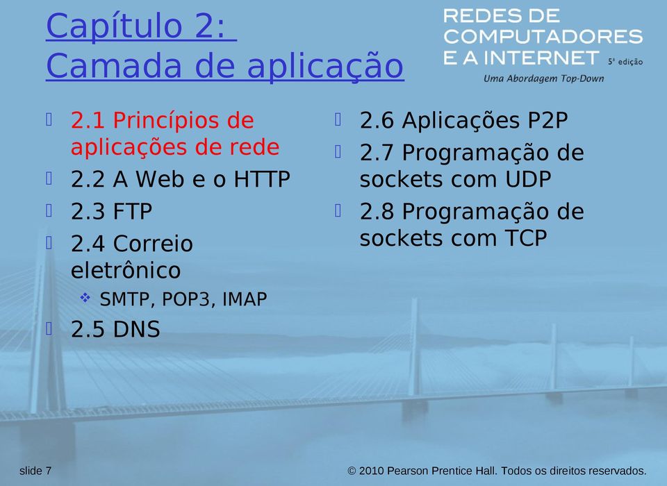 6 Aplicações P2P 2.7 Programação de sockets com UDP 2.