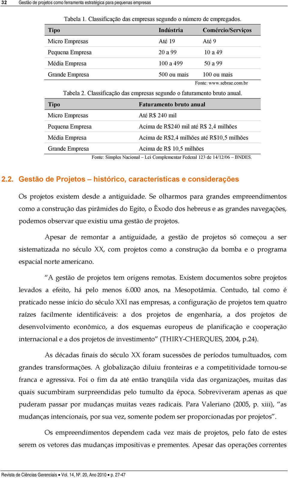 Classificação das empresas segundo o faturamento bruto anual.