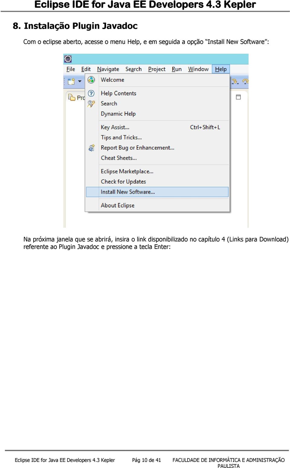 capítulo 4 (Links para Download) referente ao Plugin Javadoc e pressione a tecla Enter: