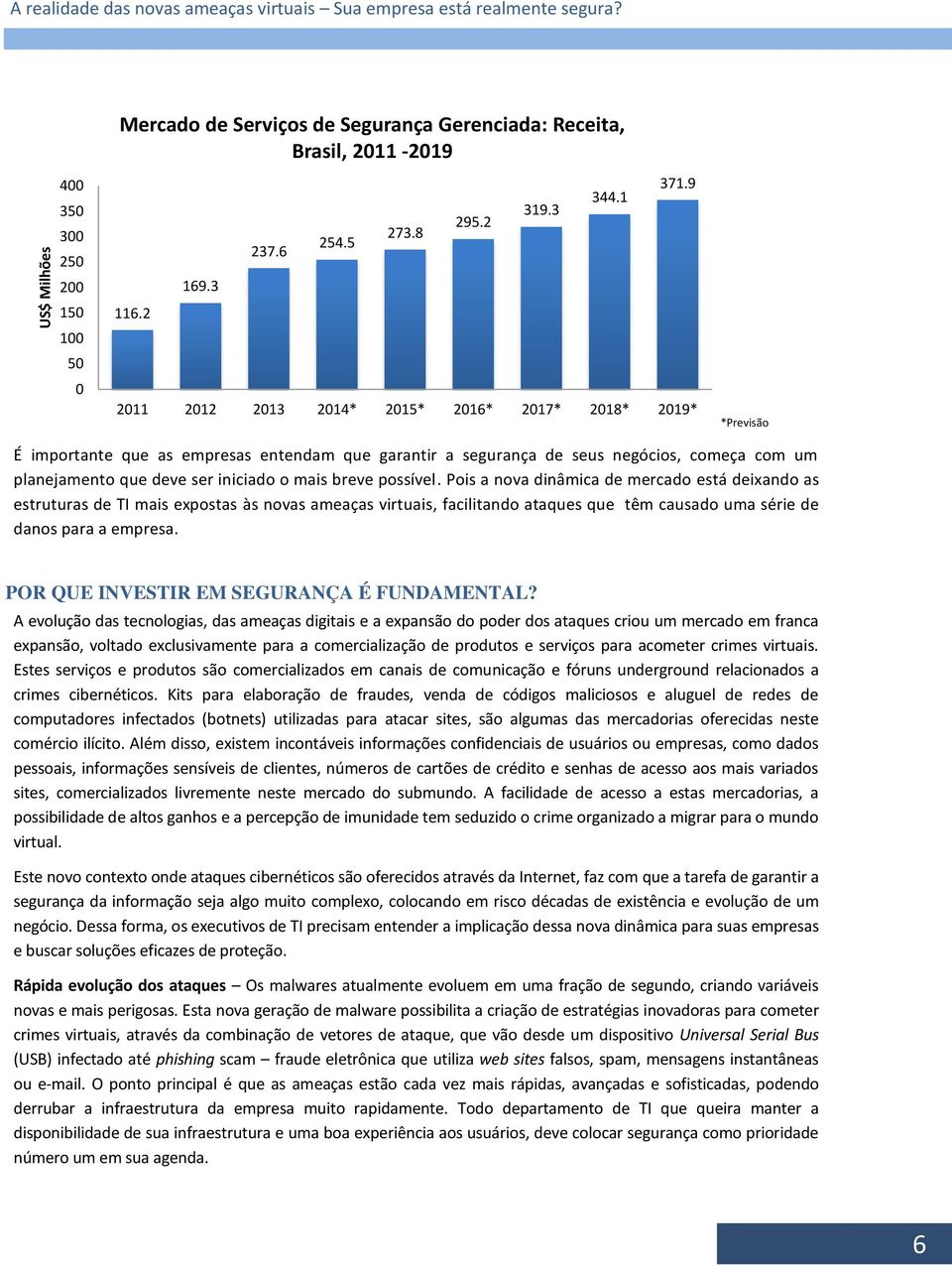 9 2011 2012 2013 2014* 2015* 2016* 2017* 2018* 2019* *Previsão É importante que as empresas entendam que garantir a segurança de seus negócios, começa com um planejamento que deve ser iniciado o mais