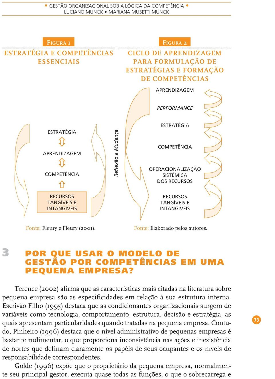 INTANGÍVEIS RECURSOS TANGÍVEIS E INTANGÍVEIS Fonte: Fleury e Fleury (2001). Fonte: Elaborado pelos autores. 3 POR QUE USAR O MODELO DE GESTÃO POR COMPETÊNCIAS EM UMA PEQUENA EMPRESA?