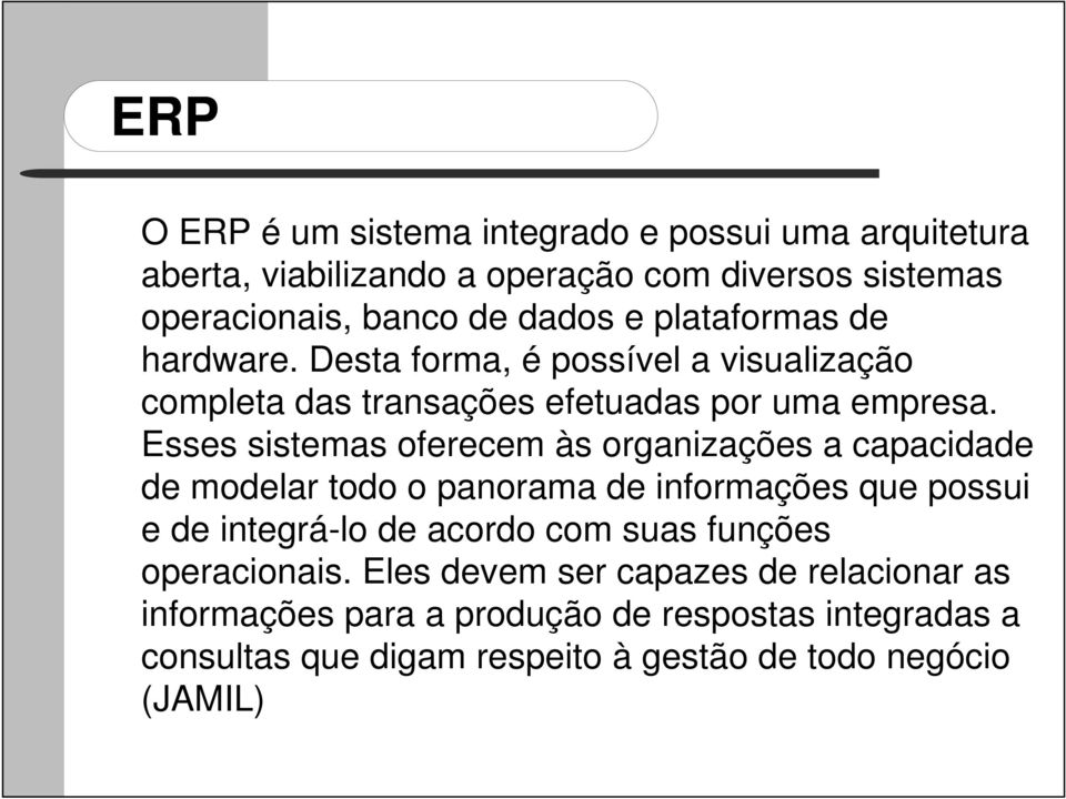 Esses sistemas oferecem às organizações a capacidade de modelar todo o panorama de informações que possui e de integrá-lo de acordo com suas