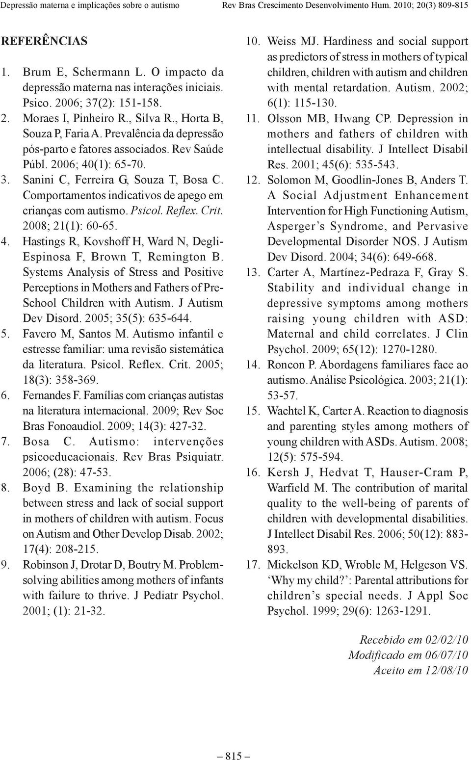 Psicol. Reflex. Crit. 2008; 21(1): 60-65. 4. Hastings R, Kovshoff H, Ward N, Degli- Espinosa F, Brown T, Remington B.