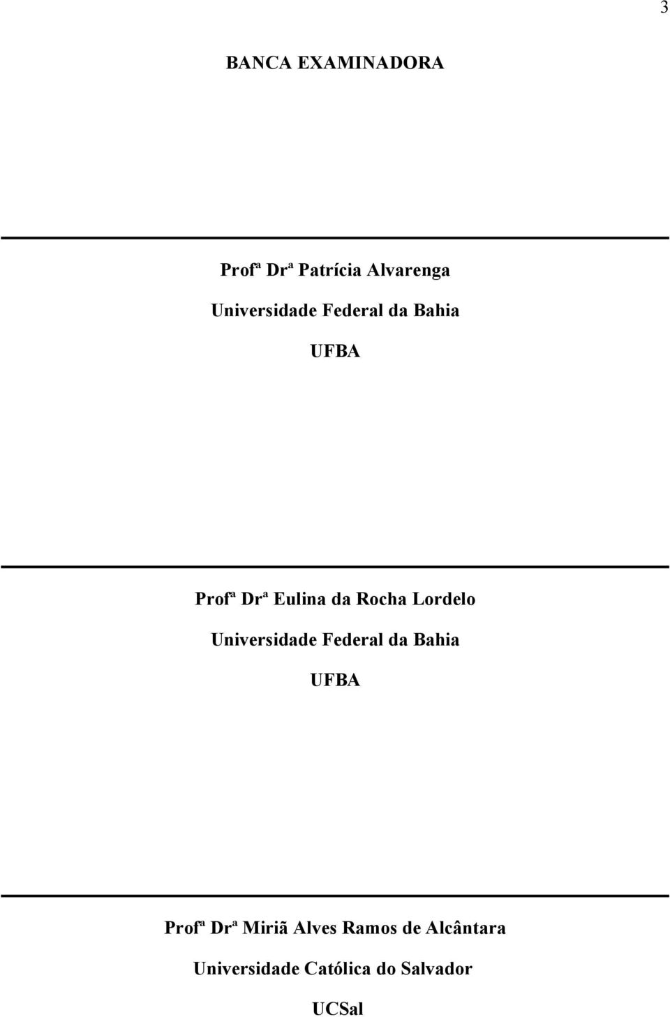 Rocha Lordelo Universidade Federal da Bahia UFBA Profª Drª