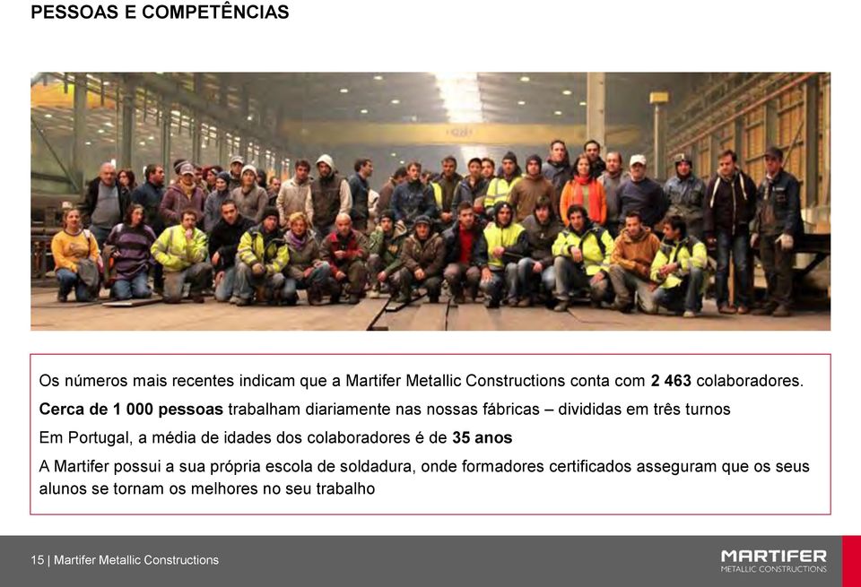 Cerca de 1 000 pessoas trabalham diariamente nas nossas fábricas divididas em três turnos Em Portugal, a média de