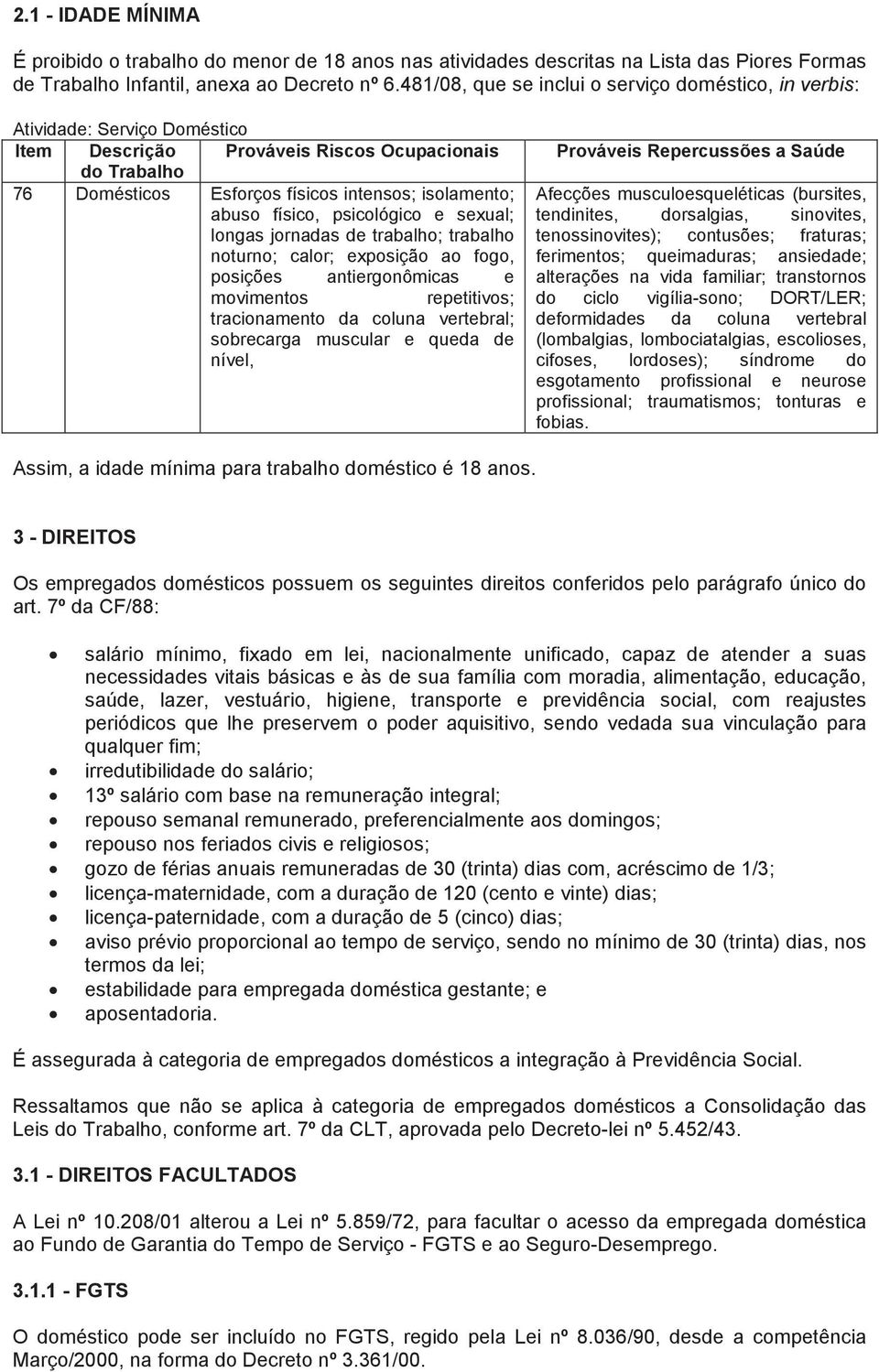 físico, psicológico e sexual; longas jornadas de trabalho; trabalho noturno; calor; exposição ao fogo, posições antiergonômicas e movimentos repetitivos; tracionamento da coluna vertebral; sobrecarga