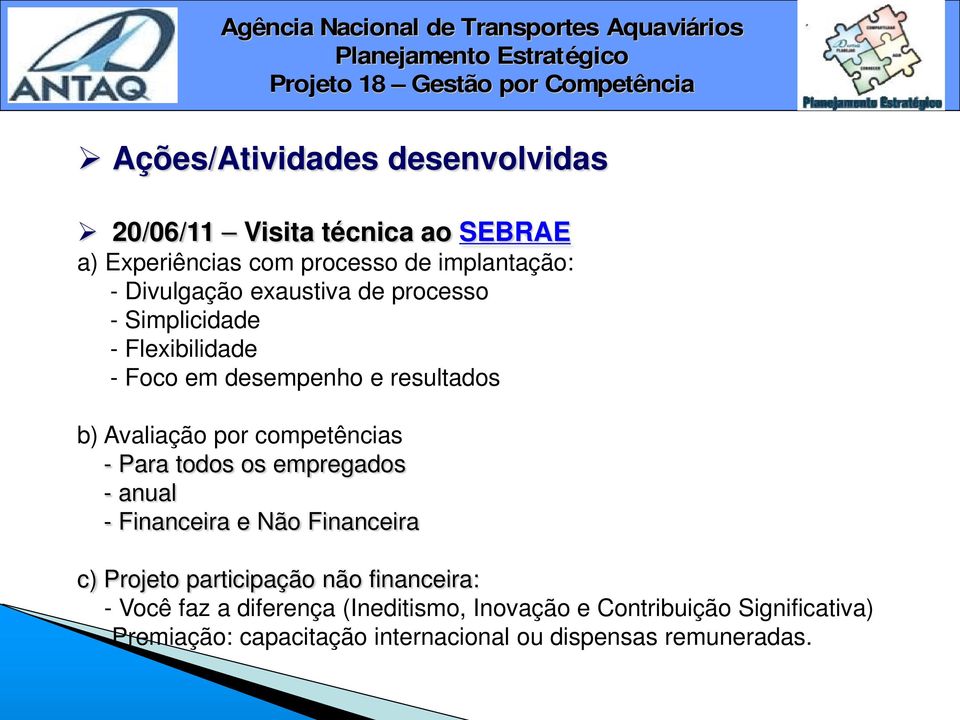 competências - Para todos os empregados - anual - Financeira e Não Financeira c) Projeto participação não financeira: -