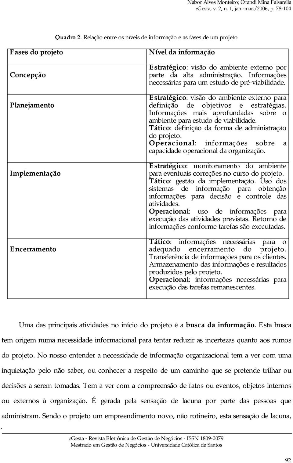 da alta administração. Informações necessárias para um estudo de pré-viabilidade. Estratégico: visão do ambiente externo para definição de objetivos e estratégias.