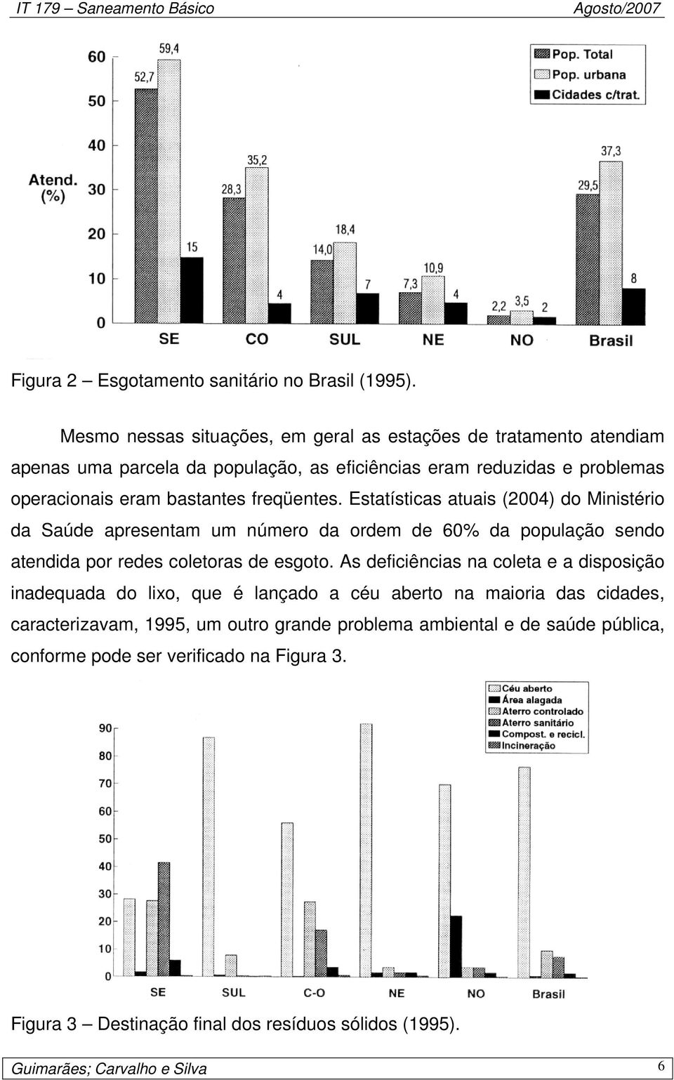 freqüentes. Estatísticas atuais (2004) do Ministério da Saúde apresentam um número da ordem de 60% da população sendo atendida por redes coletoras de esgoto.