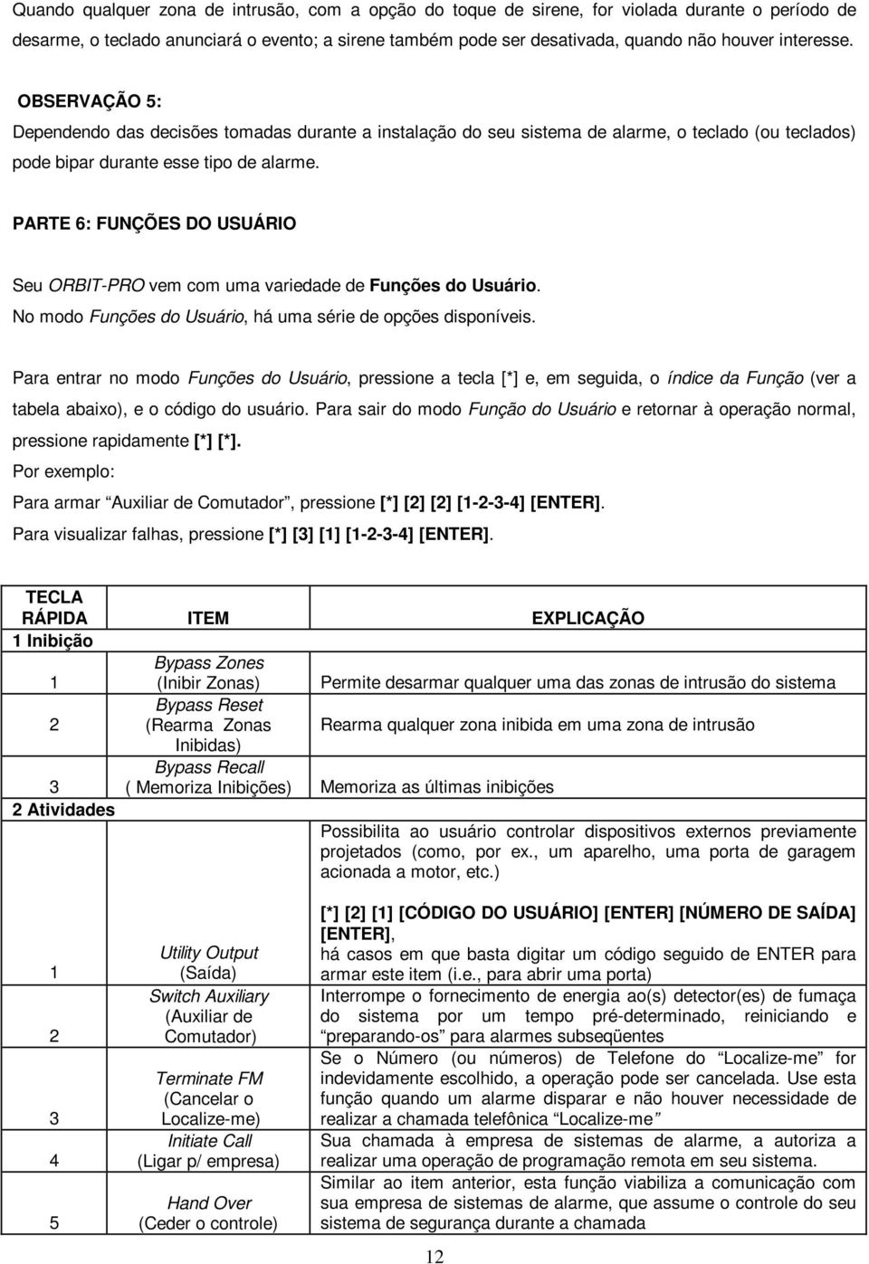 PARTE 6: FUNÇÕES DO USUÁRIO Seu ORBIT-PRO vem com uma variedade de Funções do Usuário. No modo Funções do Usuário, há uma série de opções disponíveis.