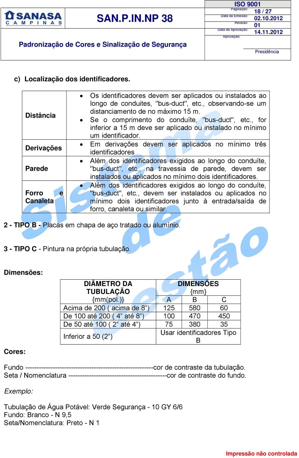 Se o comprimento do conduíte, "bus-duct", etc., for inferior a 15 m deve ser aplicado ou instalado no mínimo um identificador.