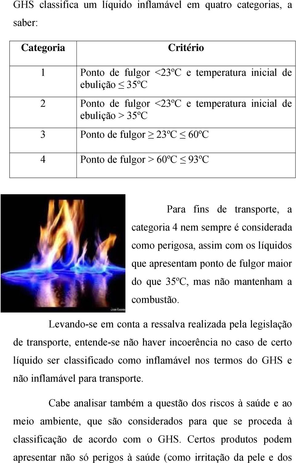 fulgor maior do que 35ºC, mas não mantenham a combustão.