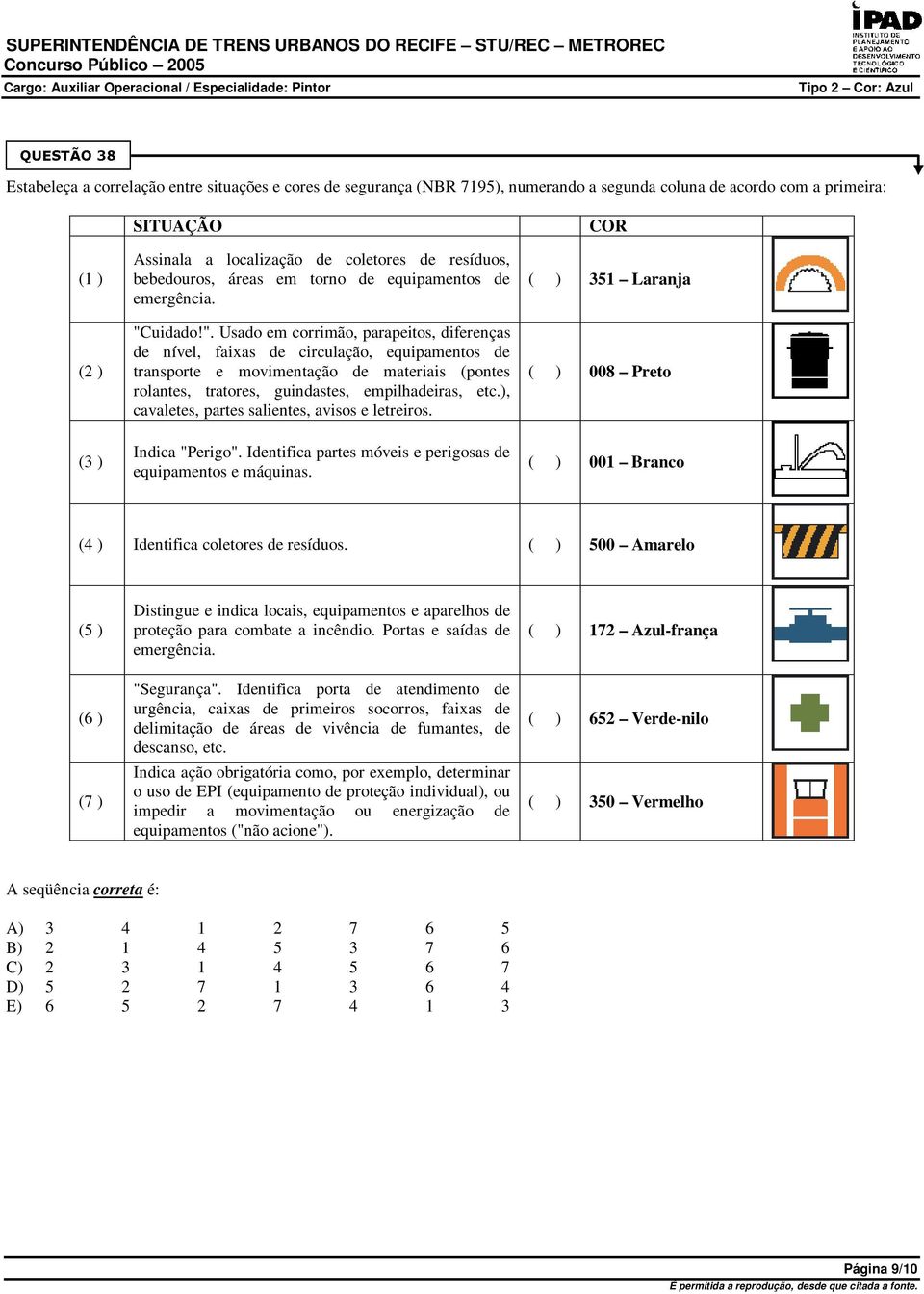 uidado!". Usado em corrimão, parapeitos, diferenças de nível, faixas de circulação, equipamentos de transporte e movimentação de materiais (pontes rolantes, tratores, guindastes, empilhadeiras, etc.