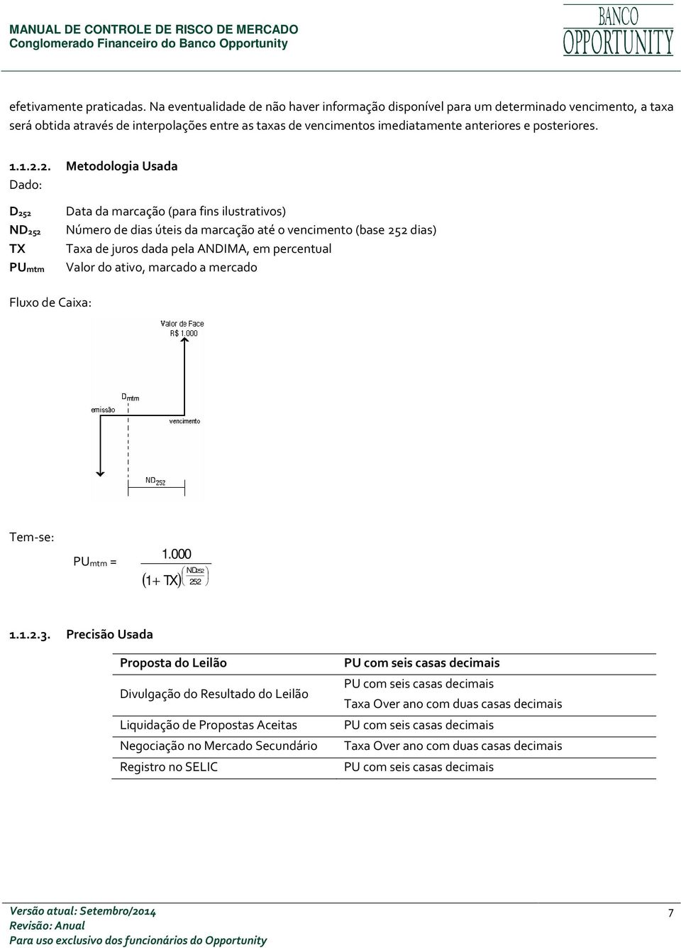 1.2.2. Metodologia Usada Dado: D252 ND252 TX PUmtm Data da marcação (para fins ilustrativos) Número de dias úteis da marcação até o vencimento (base 252 dias) Taxa de juros dada pela ANDIMA, em