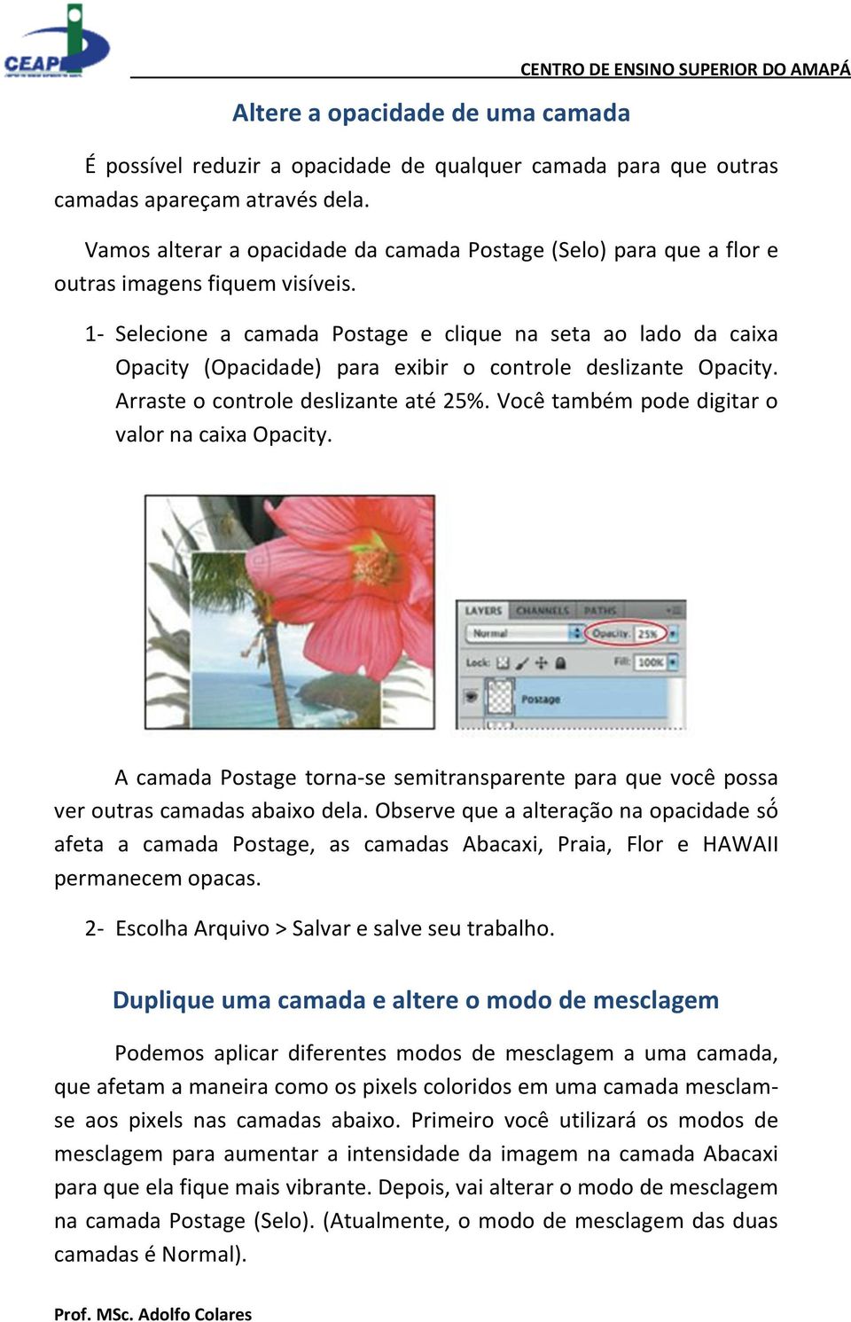 1- Selecione a camada Postage e clique na seta ao lado da caixa Opacity (Opacidade) para exibir o controle deslizante Opacity. Arraste o controle deslizante até 25%.