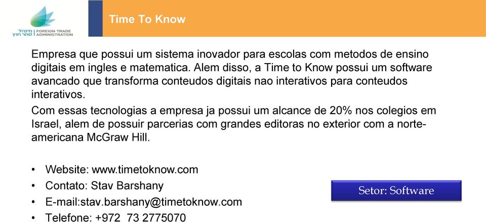 Com essas tecnologias a empresa ja possui um alcance de 20% nos colegios em Israel, alem de possuir parcerias com grandes editoras no