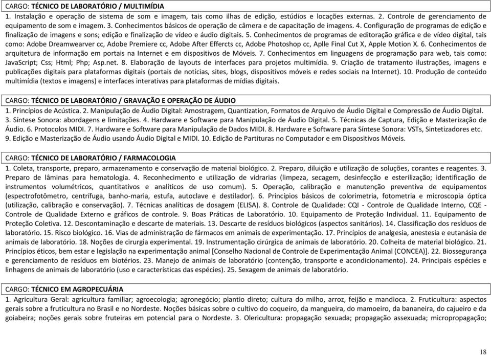 Configuração de programas de edição e finalização de imagens e sons; edição e finalização de vídeo e áudio digitais. 5.