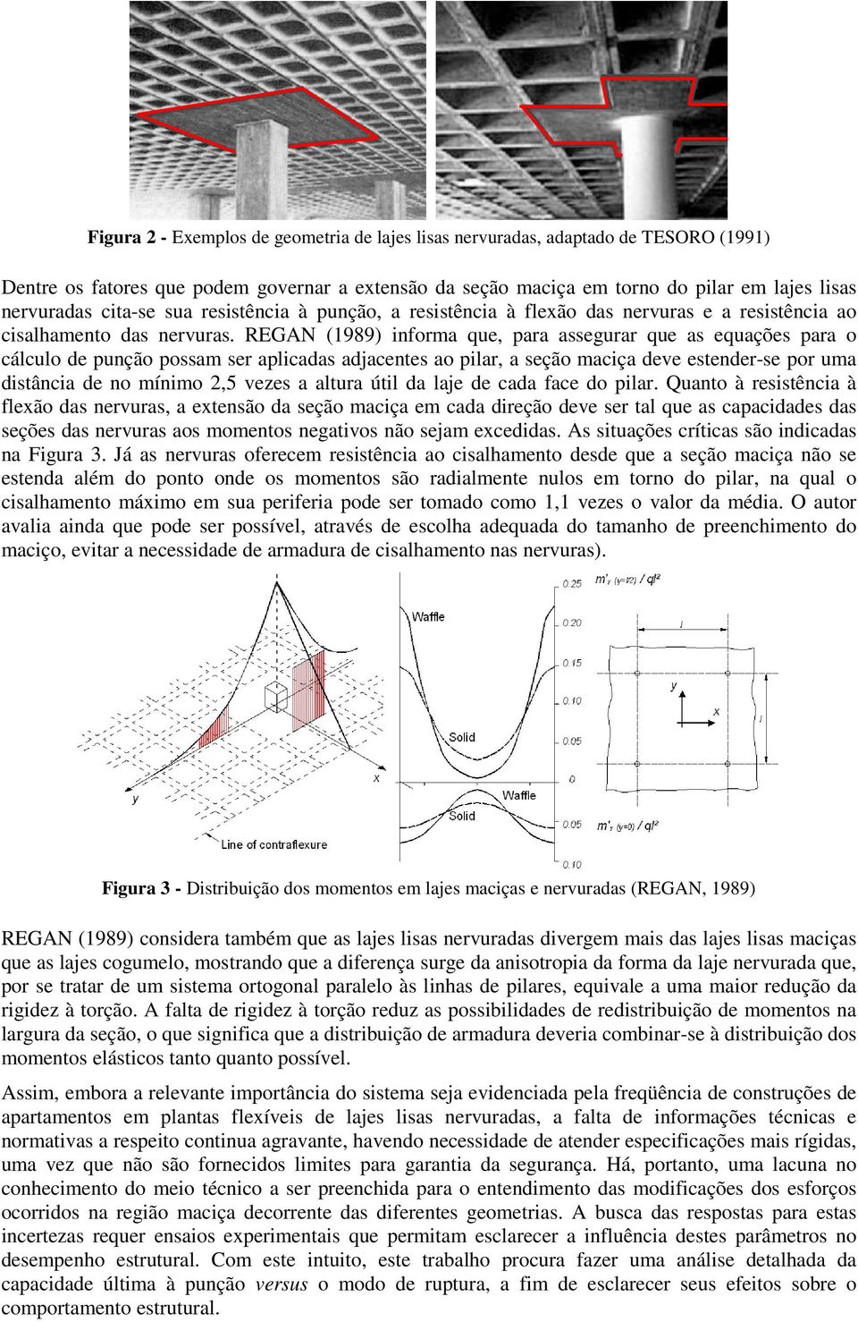 REGAN (1989) informa que, para assegurar que as equações para o cálculo de punção possam ser aplicadas adjacentes ao pilar, a seção maciça deve estender-se por uma distância de no mínimo 2,5 vezes a