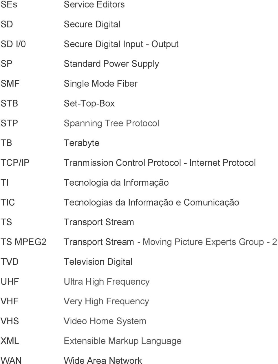 Informação Tecnologias da Informação e Comunicação Transport Stream TS MPEG2 Transport Stream - Moving Picture Experts Group - 2 TVD