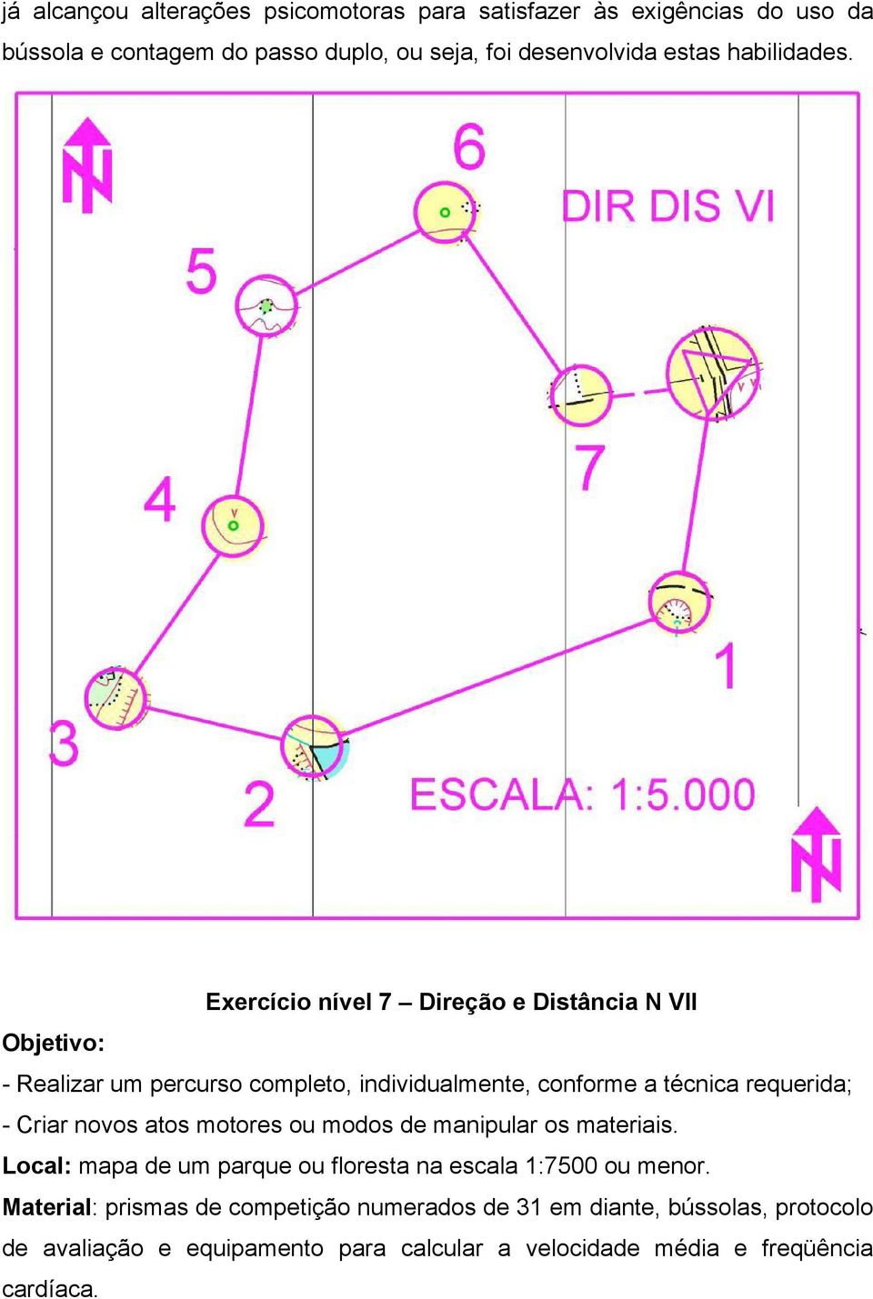 Exercício nível 7 Direção e Distância N VII Objetivo: - Realizar um percurso completo, individualmente, conforme a técnica requerida; - Criar