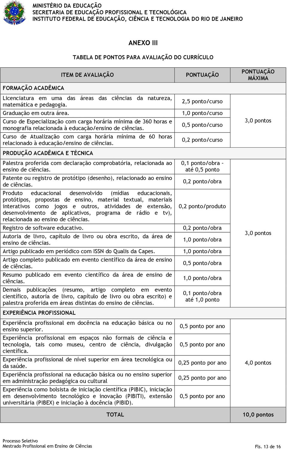 Curso de Especialização com carga horária mínima de 360 horas e monografia relacionada à educação/ensino de ciências.