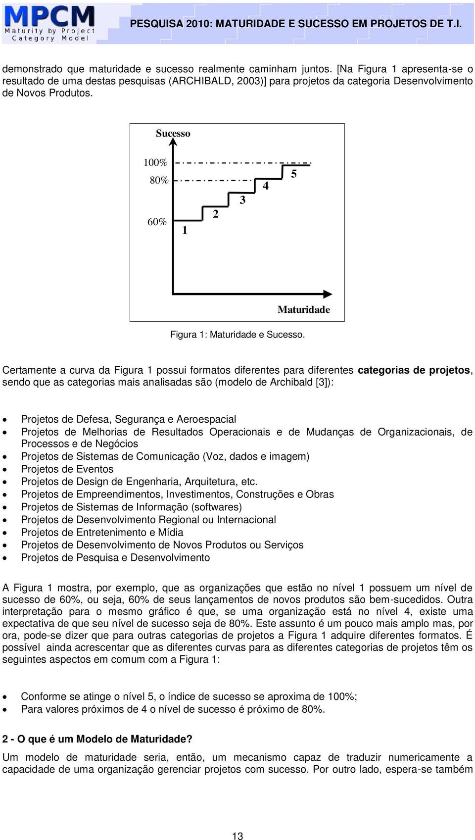 Sucesso 100% 80% 60% 1 2 3 4 5 Maturidade Figura 1: Maturidade e Sucesso.