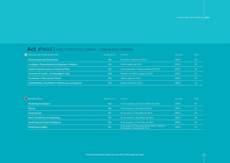 de setembro a 8 de novembro de 2014 2500 36 Controlo de Gestão da Estratégia à Ação 100h Outubro de 2014 a março de 2015 2700 37 Fiscalidade e Planeamento Fiscal 99h Abril a julho de 2014 2500 40