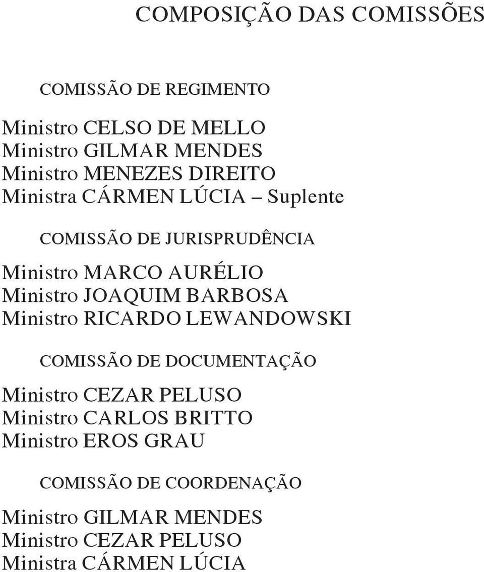 joaquim barbosa Ministro RICARDO LEWANDOWSKI COMISSÃO DE DOCUMENTAÇÃO Ministro CEZAR PELUSO Ministro carlos