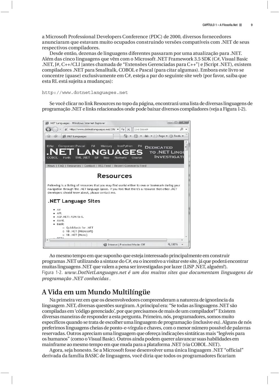 5 SDK (C#, Visual Basic.NET, J#, C++/CLI [antes chamada de Extensões Gerenciadas para C++ ] e JScript.NET), existem compiladores.net para Smalltalk, COBOL e Pascal (para citar algumas).