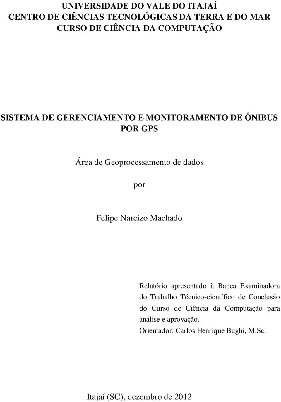 Machado Relatório apresentado à Banca Examinadora do Trabalho Técnico-científico de Conclusão do Curso de